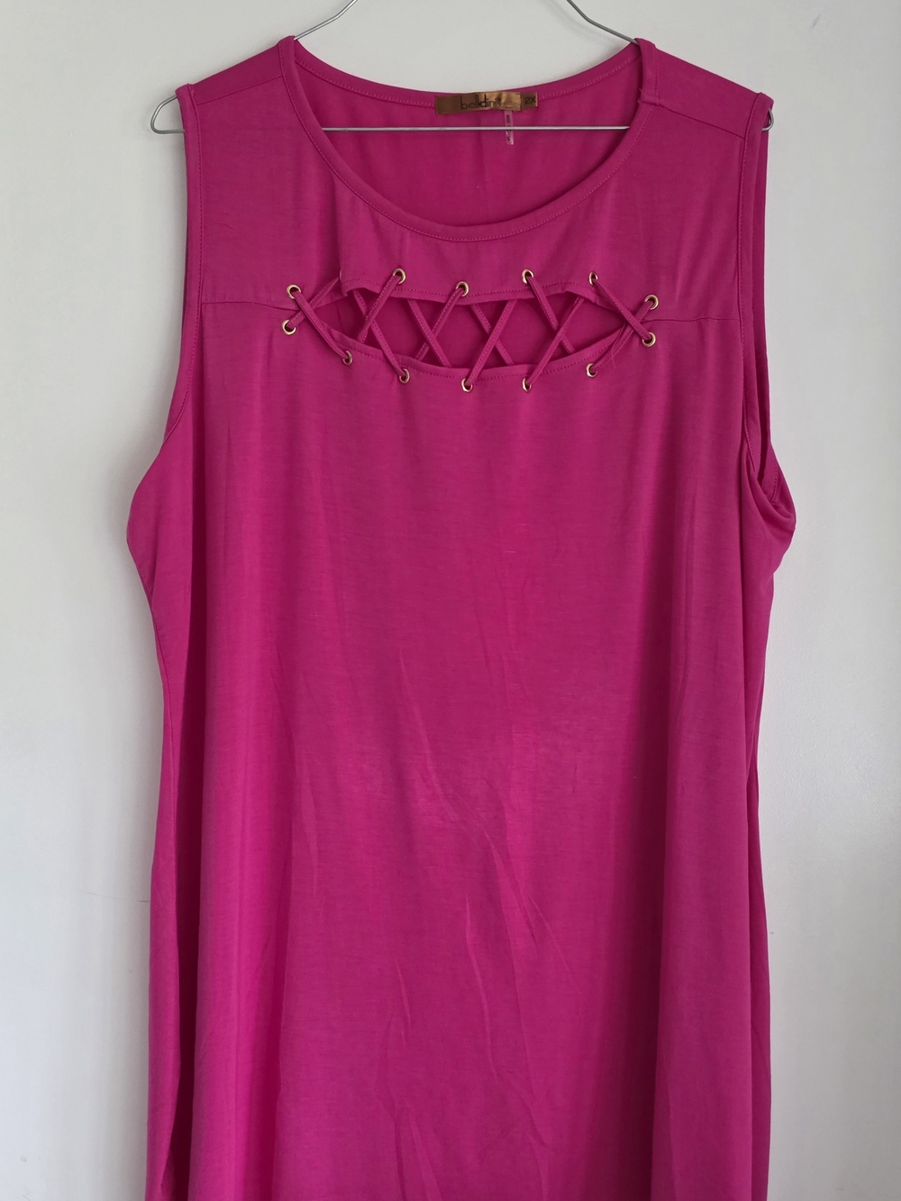 Belldini Sleeveless Lace-Up Front Tank Top - Fuchsia 2x